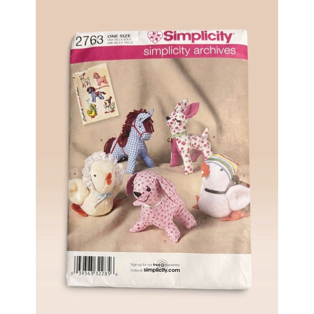 Simplicity Archives 2763 Sewing Pattern Stuffed Animals Horse Dog Duck Uncut